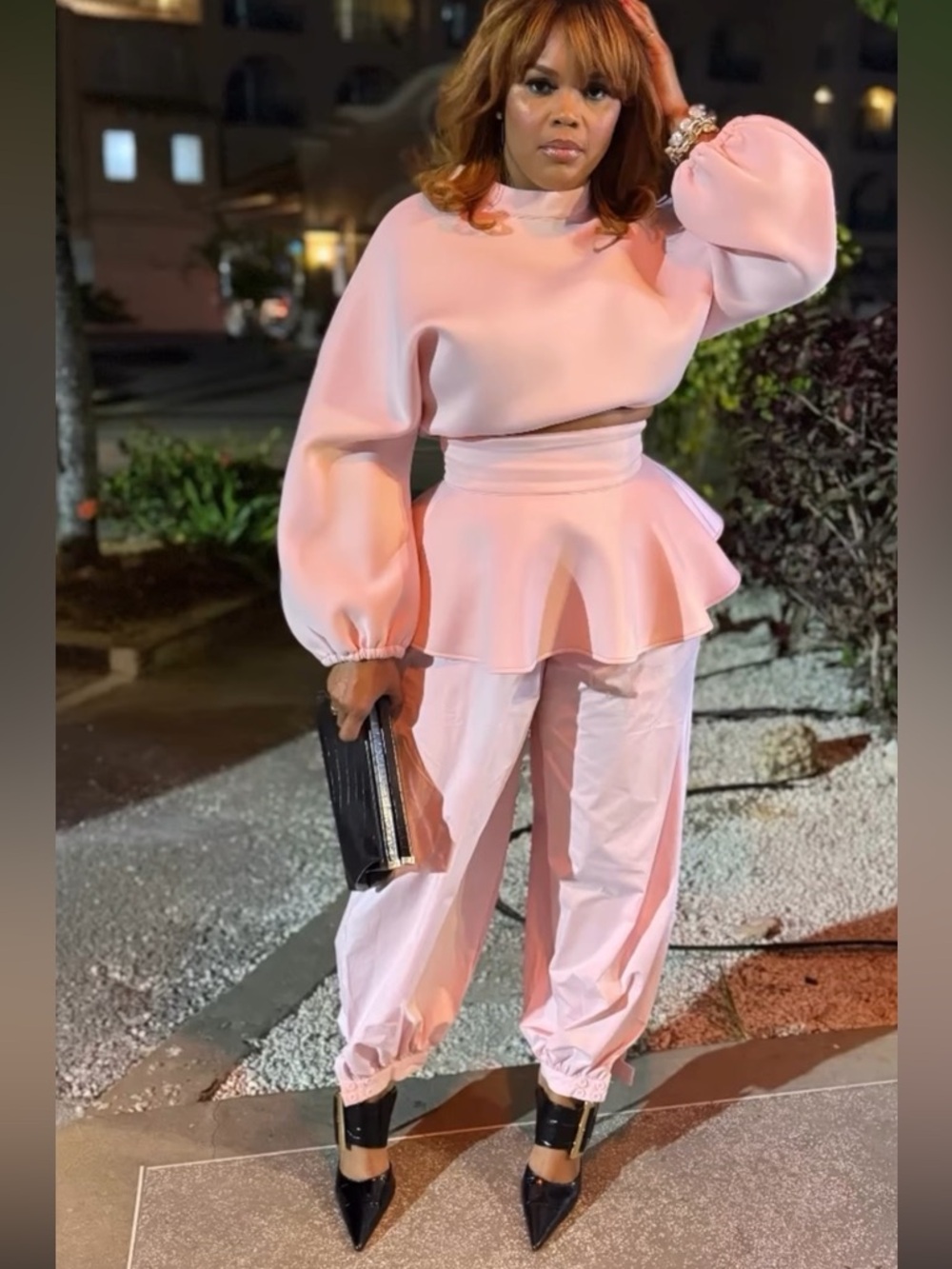 Peplum Bubble Pant Two-Piece Outfit